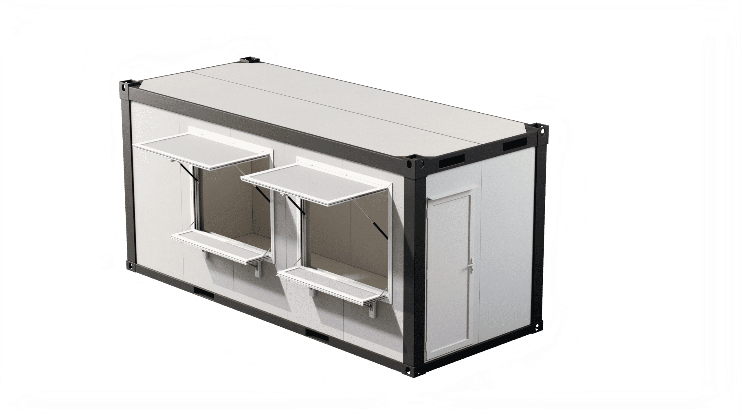 Container 20 pieds, container bungalow snack, conteneur snack blanc et noir Eurobox