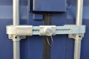 Système de verrouillage container, shutlock Eurobox gris acier galvanisé, accessoires containers