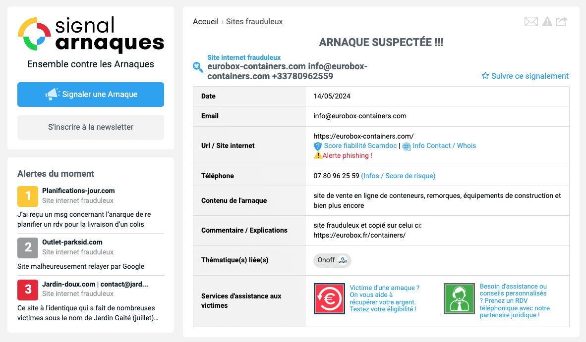 Vente de container-arnaque-conteneur-fraude-usurpation-d'identité