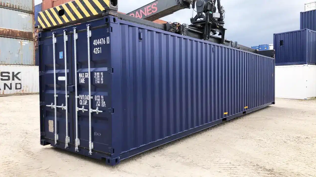Container 40 pieds neuf bleu foncé, conteneur neuf 12 mètres de long, achat de container sur lyon