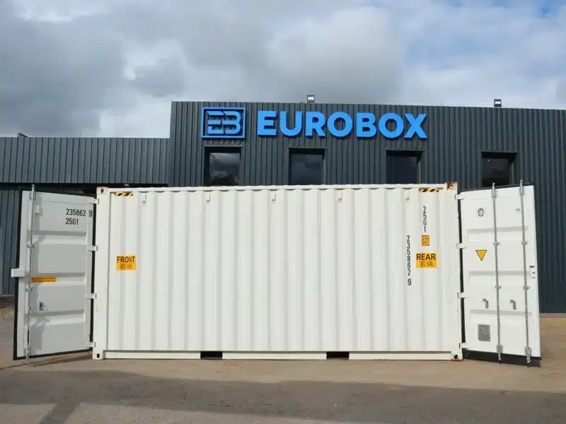 Conteneur maritime double porte 20 pieds blanc neuf ouvert, Eurobox vendeur de container